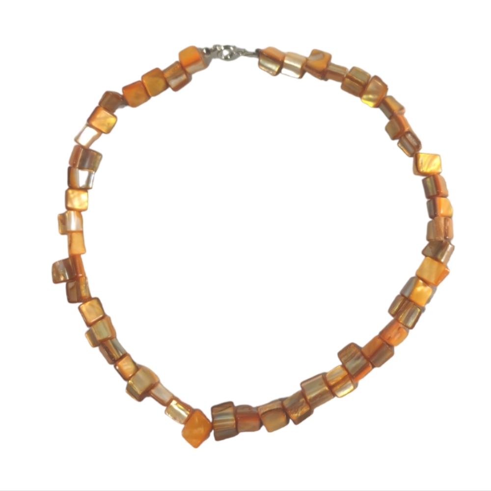 Mother of Pearl Beaded Iridescent Brown and Gold Necklace
